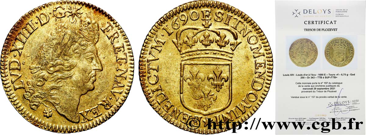 LOUIS XIV LE GRAND OU LE ROI SOLEIL Louis d&nbsp;or à l&nbsp;écu 1690 Tours TTB+/SUP