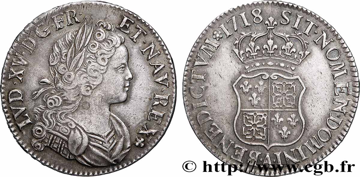 LOUIS XV DIT LE BIEN AIMÉ Écu dit &nbsp;de France-Navarre&nbsp; 1718 Paris TTB+/SUP