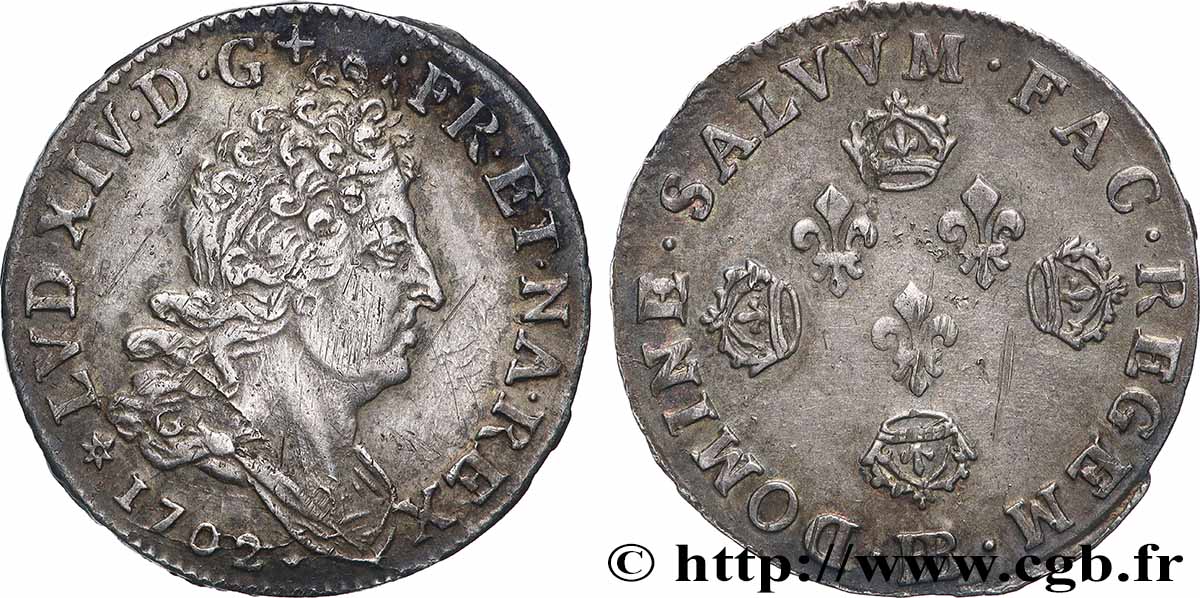 LOUIS XIV &nbsp;THE SUN KING&nbsp; Onze sols aux quatre couronnes 1702 Strasbourg SS/fVZ