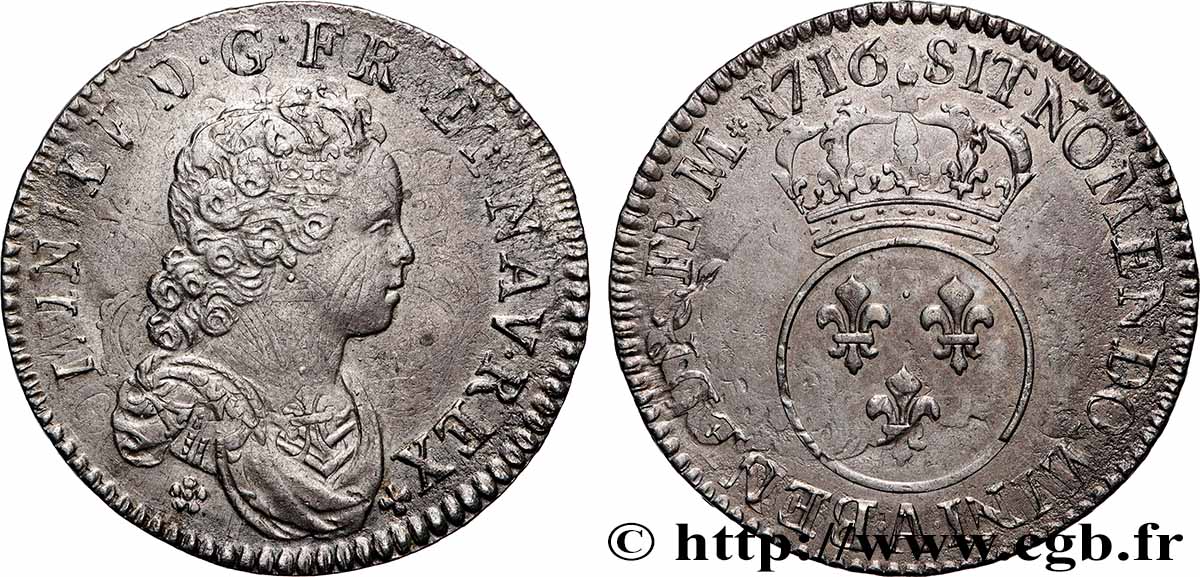 LOUIS XV DIT LE BIEN AIMÉ Demi-écu à l’écu rond couronné 1716 Paris TTB+/TTB