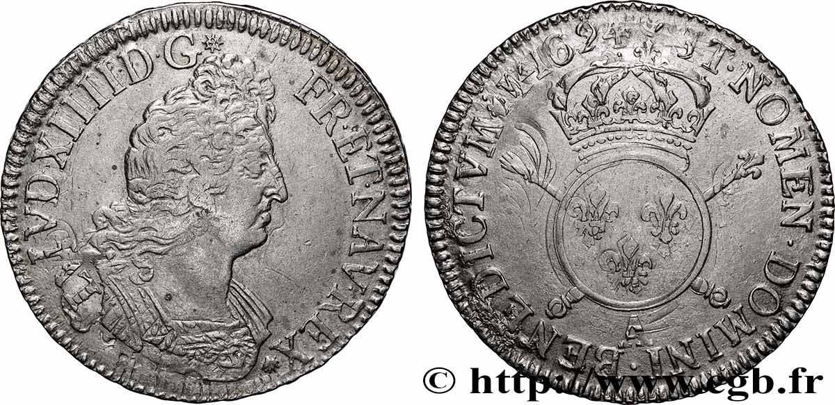 LOUIS XIV LE GRAND OU LE ROI SOLEIL Demi-écu aux insignes 1702 Paris TTB/TTB+