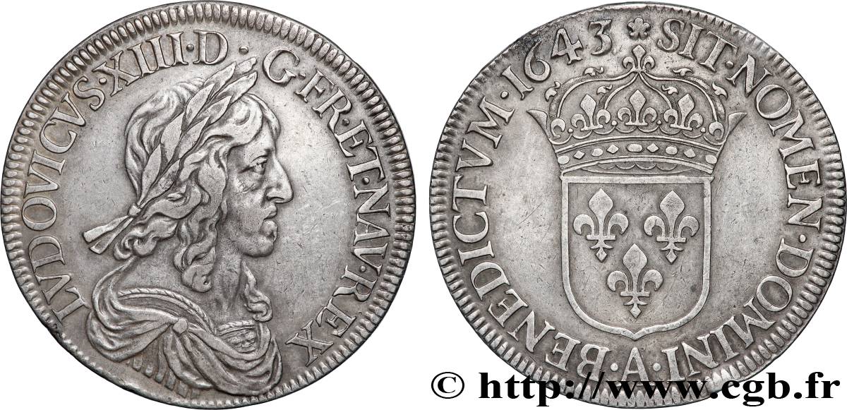LOUIS XIII LE JUSTE Écu, buste drapé et cuirassé (2e buste de Jean Warin) 1643 Paris, Monnaie de Matignon TTB/TTB+