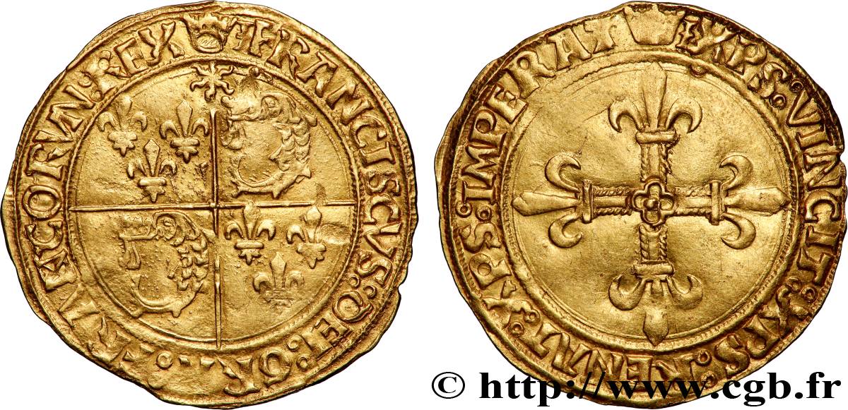 FRANÇOIS IER LE RESTAURATEUR DES LETTRES Écu d&nbsp;or au soleil du Dauphiné, 1er type s.m. Crémieu TTB+