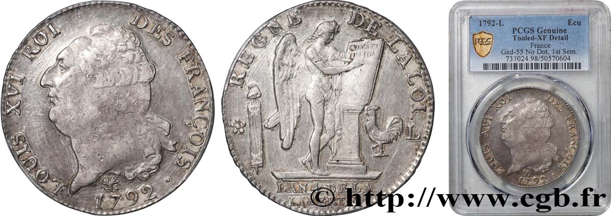 LOUIS XVI (MONARQUE CONSTITUTIONNEL)  Écu dit &nbsp;au génie&nbsp;, légende FRANÇOIS 1792 Bayonne TTB