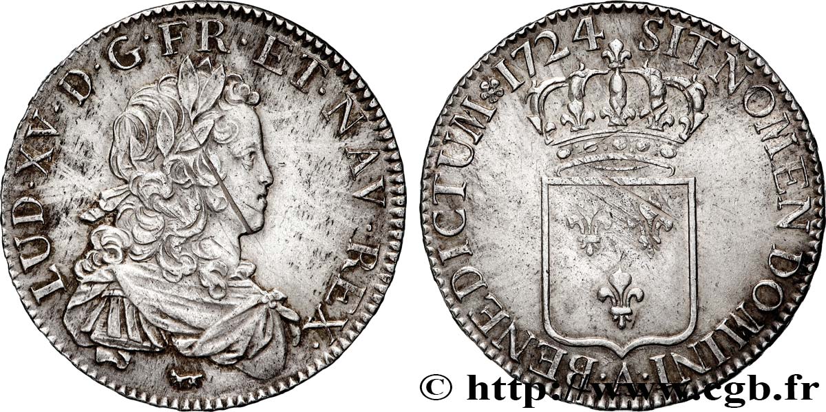 LOUIS XV DIT LE BIEN AIMÉ Écu dit &nbsp;de France&nbsp; 1724 Paris SUP