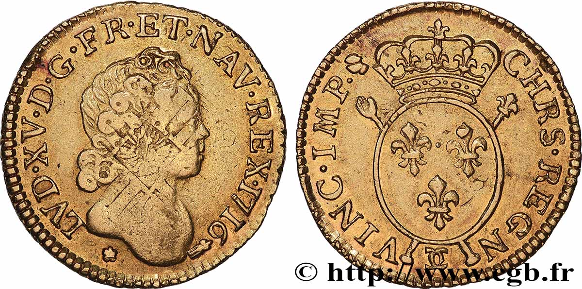 LOUIS XV THE BELOVED Demi-louis d&nbsp;or aux insignes 1716 Besançon XF/AU