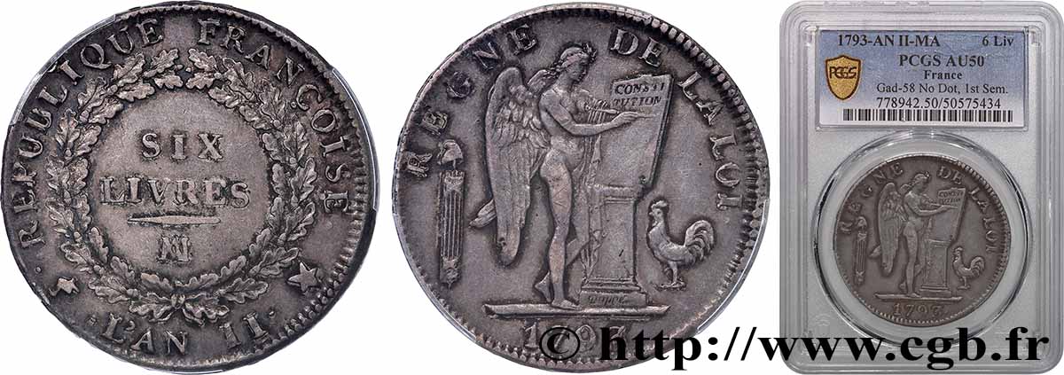 CONVENZIONE NAZIONALE Six livres dit &nbsp;au génie&nbsp; 1793 Marseille BB50