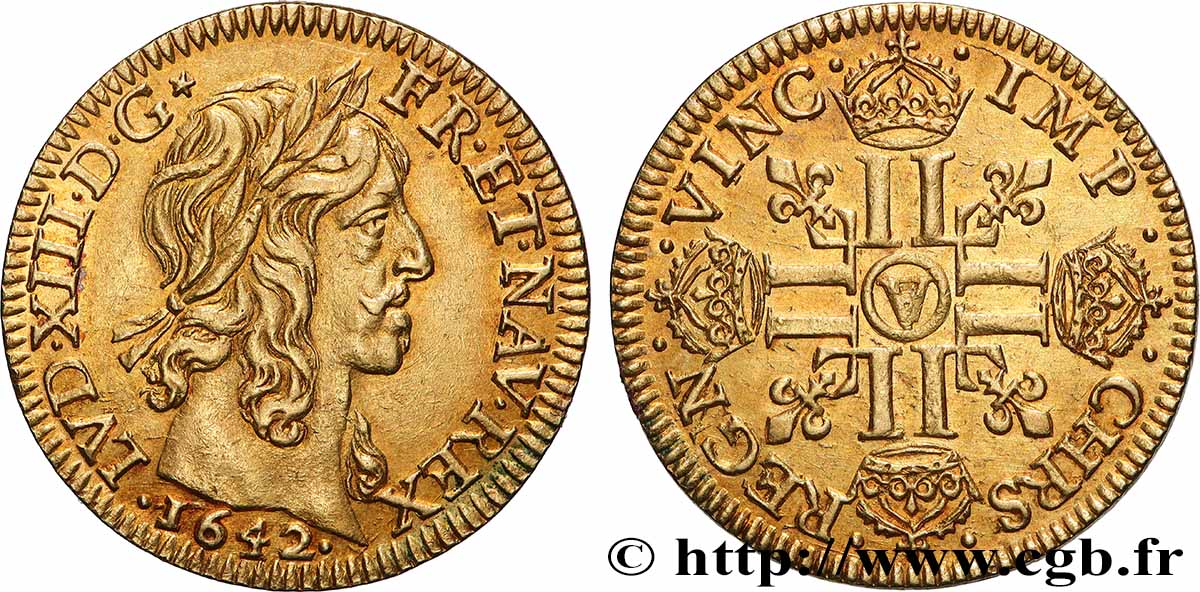 LOUIS XIII LE JUSTE Louis d&nbsp;or aux huit L (effigie de Jean Warin) 1642 Paris, Monnaie du Louvre SUP