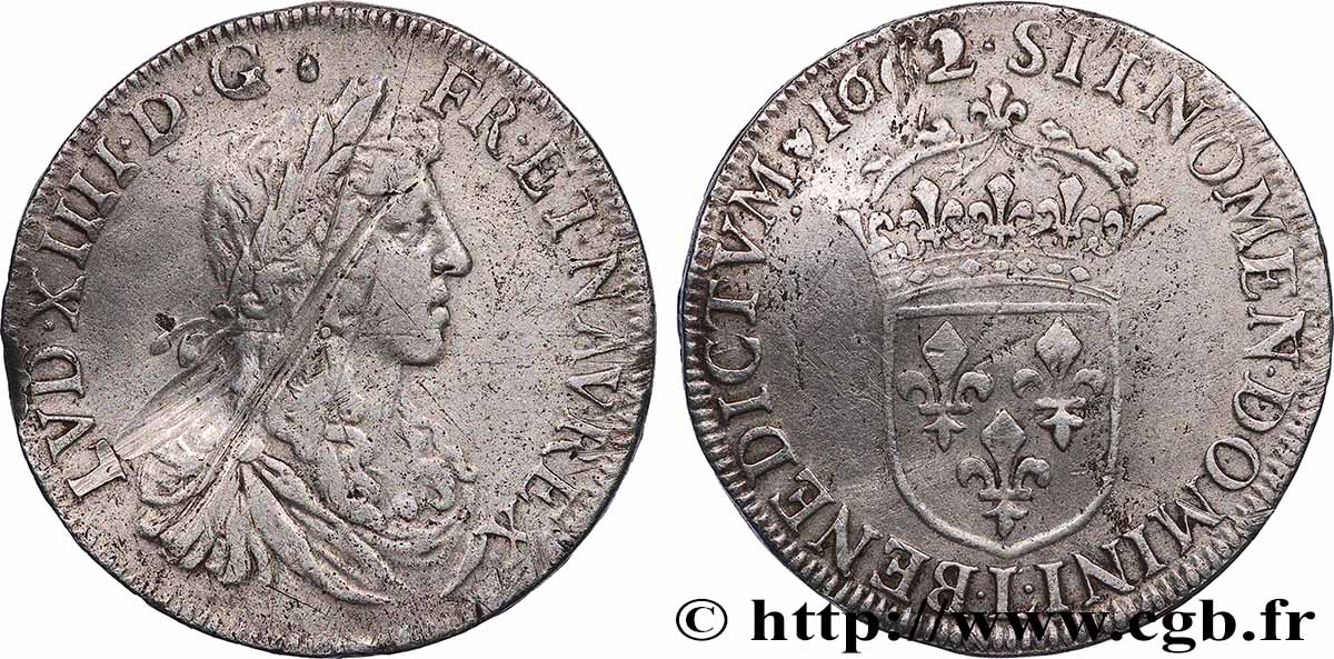 LOUIS XIV &nbsp;THE SUN KING&nbsp; Demi-écu, portrait apollinien 1662 Bayonne VF
