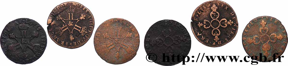 LOUIS XIV LE GRAND OU LE ROI SOLEIL Lot de trois pièces de six deniers n.d. Aix-en-Provence LOT