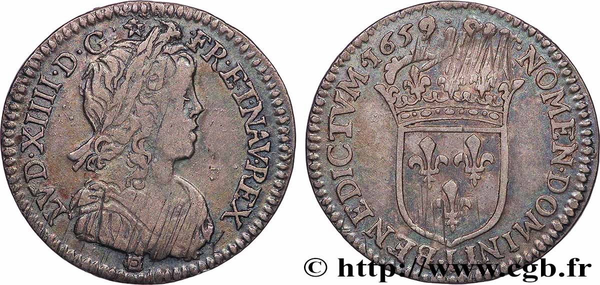 LOUIS XIV &nbsp;THE SUN KING&nbsp; Douzième d&nbsp;écu, portrait à la mèche longue 1659 Limoges fSS
