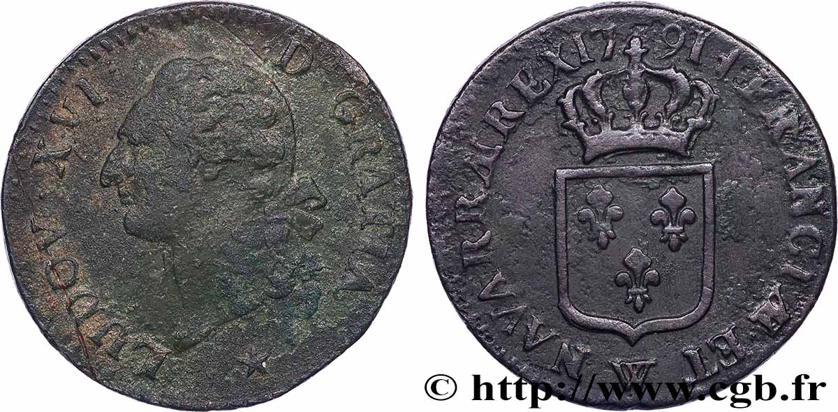 LOUIS XVI Sol dit &nbsp;à l&nbsp;écu&nbsp; 1791 Lille TB+