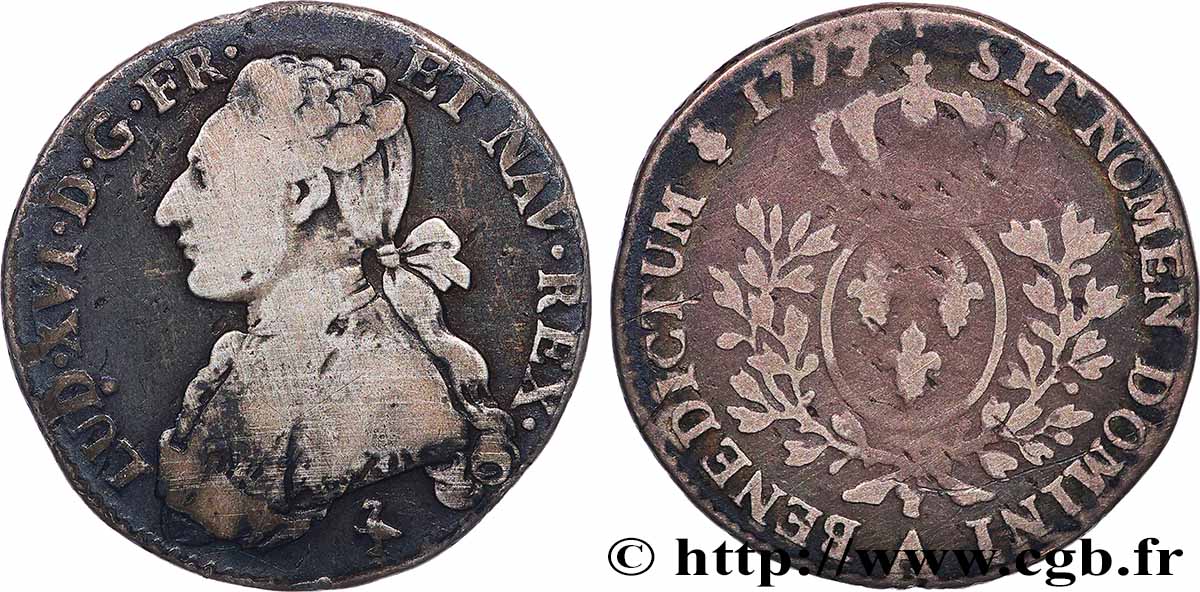 LOUIS XVI Cinquième d&nbsp;écu aux branches d&nbsp;olivier 1777 Paris TB