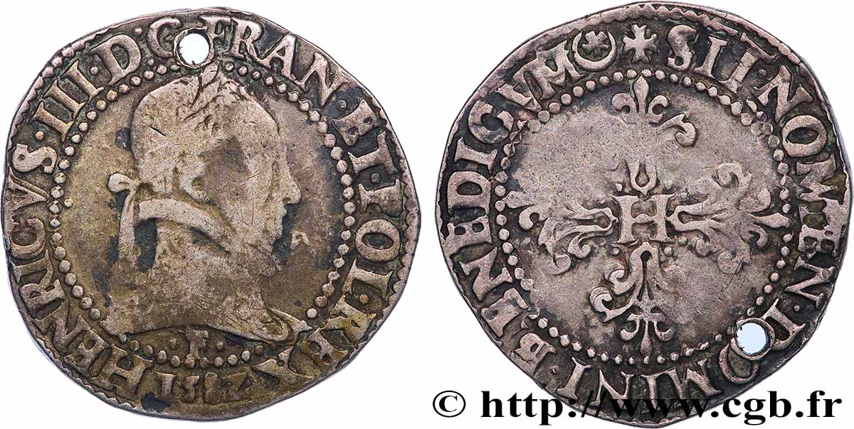 HENRI III Franc au col plat 1582 Angers TB/TB+