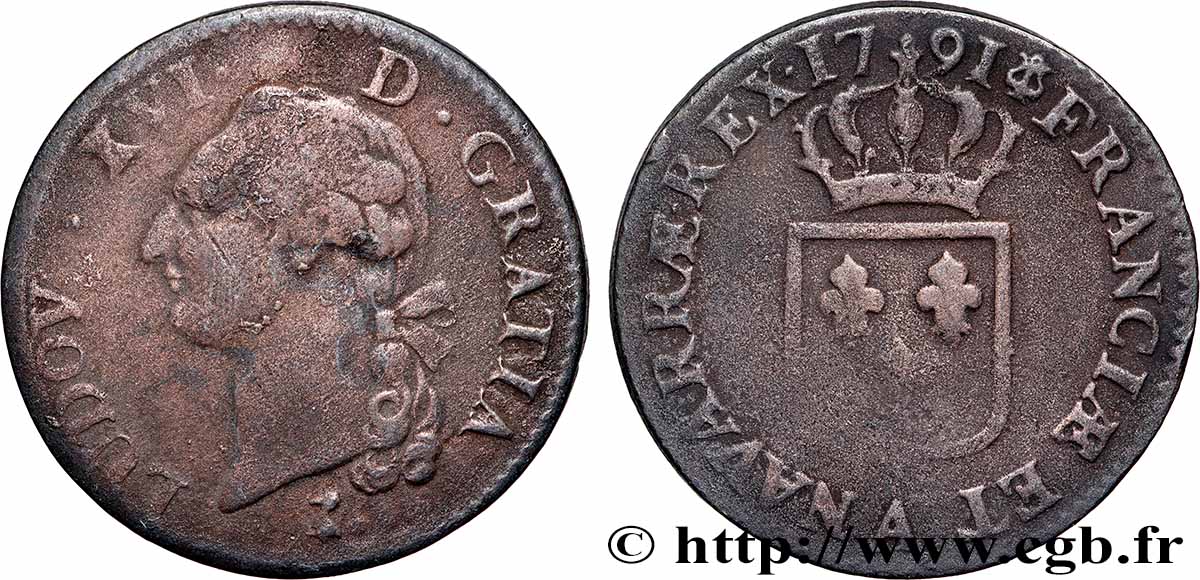 LOUIS XVI Sol dit &nbsp;à l&nbsp;écu&nbsp; 1791 Paris TB+