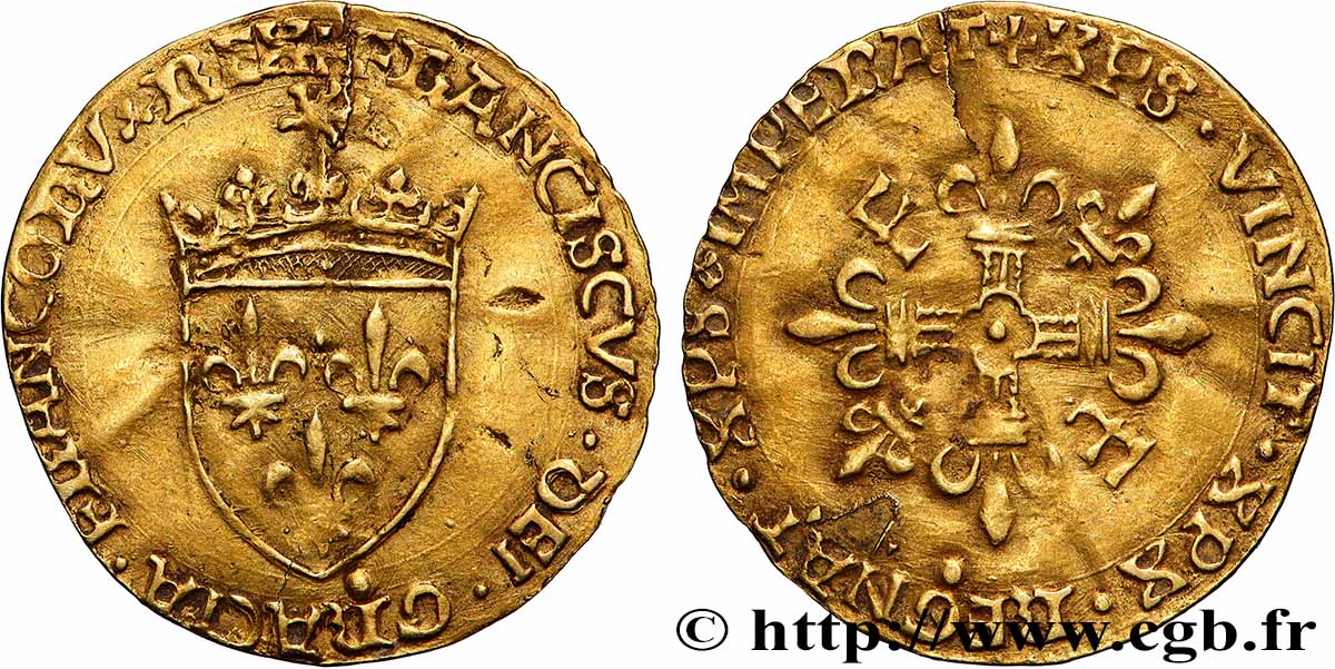 FRANÇOIS IER LE RESTAURATEUR DES LETTRES Écu d&nbsp;or au soleil 5e type 21/07/1519 Rouen TTB+