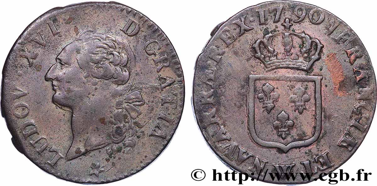 LOUIS XVI Sol dit &nbsp;à l&nbsp;écu&nbsp; 1790 Lille TTB