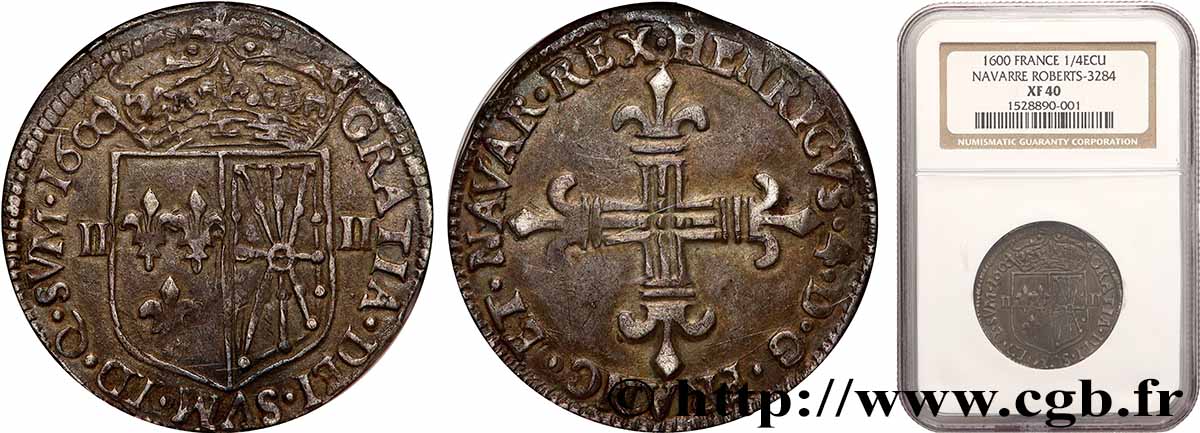 HENRI IV LE GRAND Quart d&nbsp;écu de Navarre 1600 Saint-Palais TTB40
