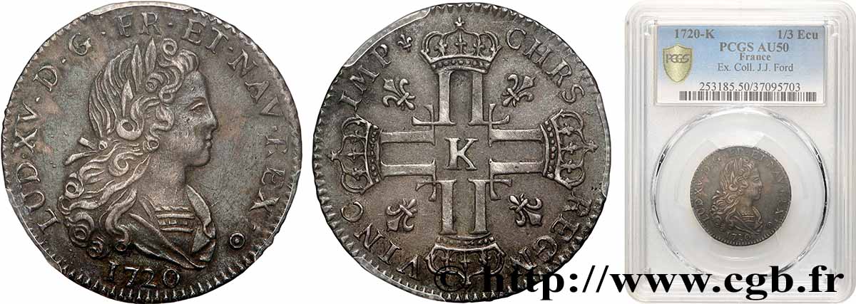 LOUIS XV DIT LE BIEN AIMÉ Louis d’argent à la croix aux huit L couronnées 1720  Bordeaux TTB50