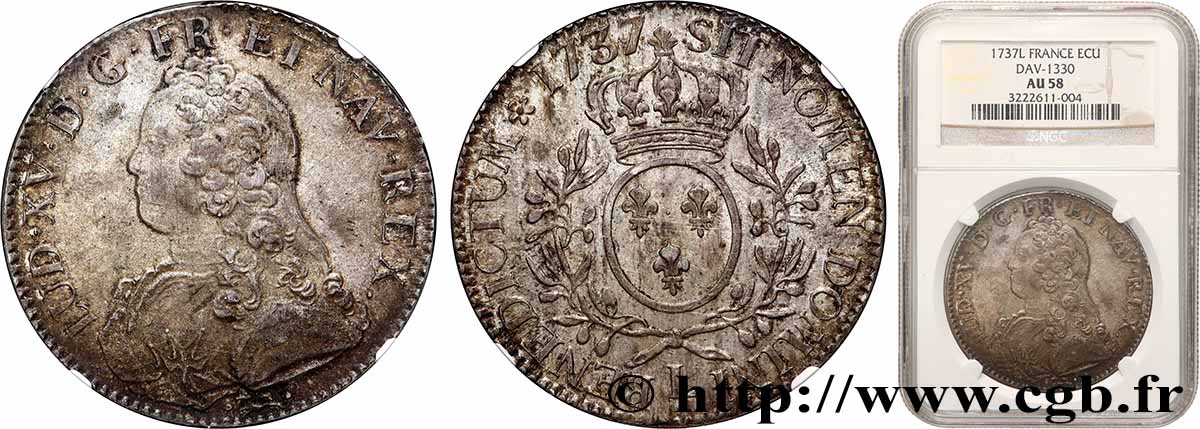 LOUIS XV DIT LE BIEN AIMÉ Écu aux branches d&nbsp;olivier, buste habillé 1737 Bayonne SUP58