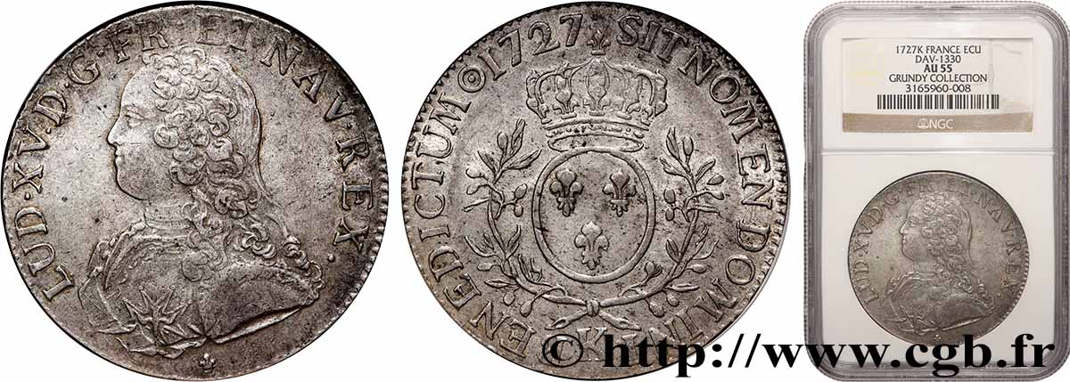 LOUIS XV DIT LE BIEN AIMÉ Écu aux branches d&nbsp;olivier, buste habillé 1727 Bordeaux SUP55