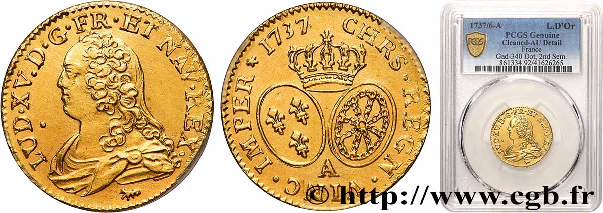 LOUIS XV DIT LE BIEN AIMÉ Louis d&nbsp;or aux écus ovales, buste habillé 1737 Paris TTB+