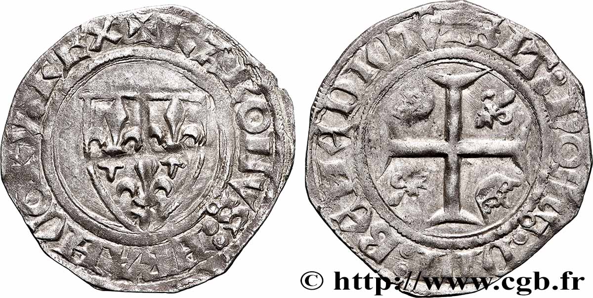 CHARLES VI LE FOU ou LE BIEN AIMÉ / THE BELOVED or THE MAD Blanc dit &nbsp;guénar&nbsp; n.d. Angers XF