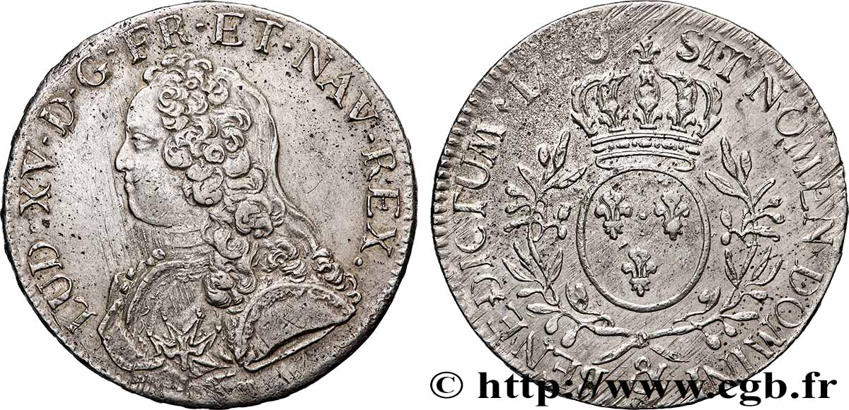 LOUIS XV DIT LE BIEN AIMÉ Écu aux branches d&nbsp;olivier, buste habillé 1736 Aix-en-Provence TTB+
