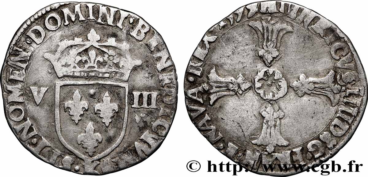 HENRY IV Huitième d&nbsp;écu, croix feuillue de face 1599 Bordeaux fSS