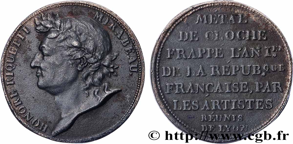 REVOLUTION COINAGE Essai de Galle à l&nbsp;effigie de Mirabeau 1792 Lyon AU