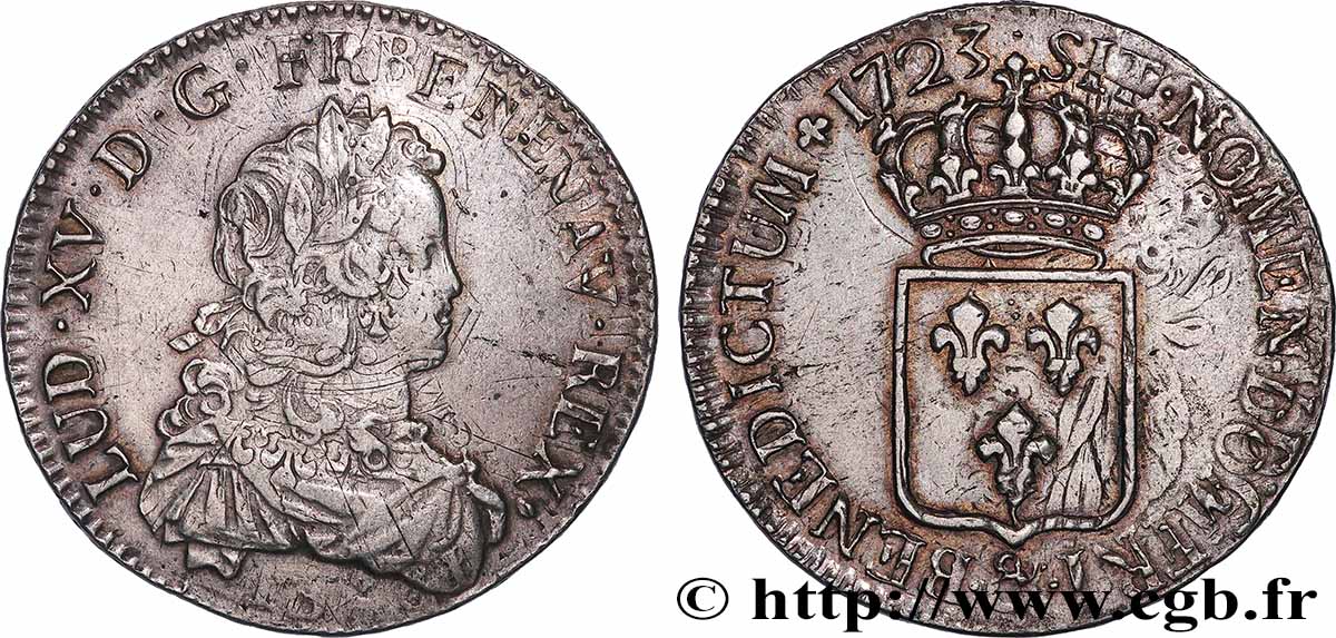 LOUIS XV &nbsp;THE WELL-BELOVED&nbsp; Écu dit &nbsp;de France&nbsp; 1723 Aix-en-Provence XF