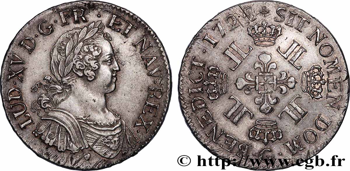 LOUIS XV DIT LE BIEN AIMÉ Écu à la croix fleurdelisée couronnée et aux huit L 1725 Poitiers TTB+