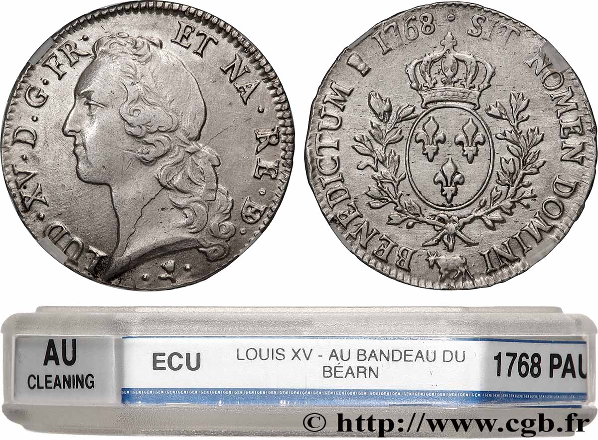 LOUIS XV DIT LE BIEN AIMÉ Écu aux branches d’olivier, tête ceinte d’un bandeau 1768 Pau SUP