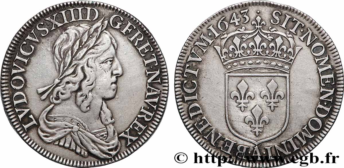LOUIS XIII  Demi-écu, buste drapé et cuirassé (2e buste de Jean Warin) 1643 Paris, Monnaie du Louvre SS/fVZ