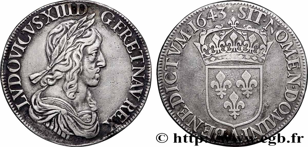 LOUIS XIII Écu, buste drapé et cuirassé (2e buste de Jean Warin) 1643 Paris, Monnaie du Louvre XF