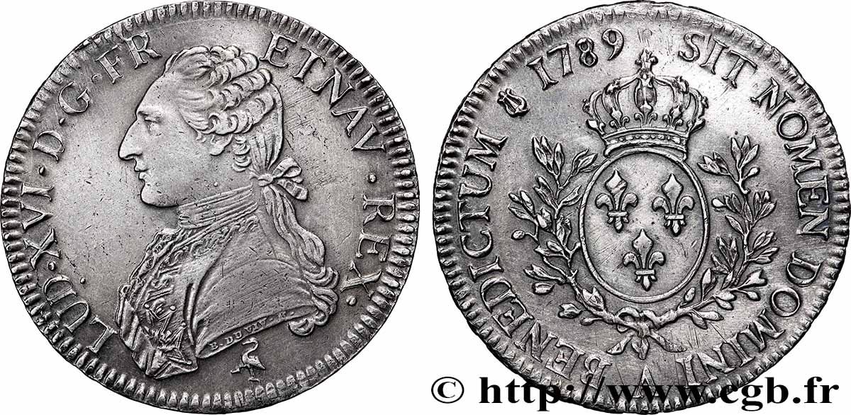 LOUIS XVI Écu aux branches d&nbsp;olivier 1789 Paris AU/AU