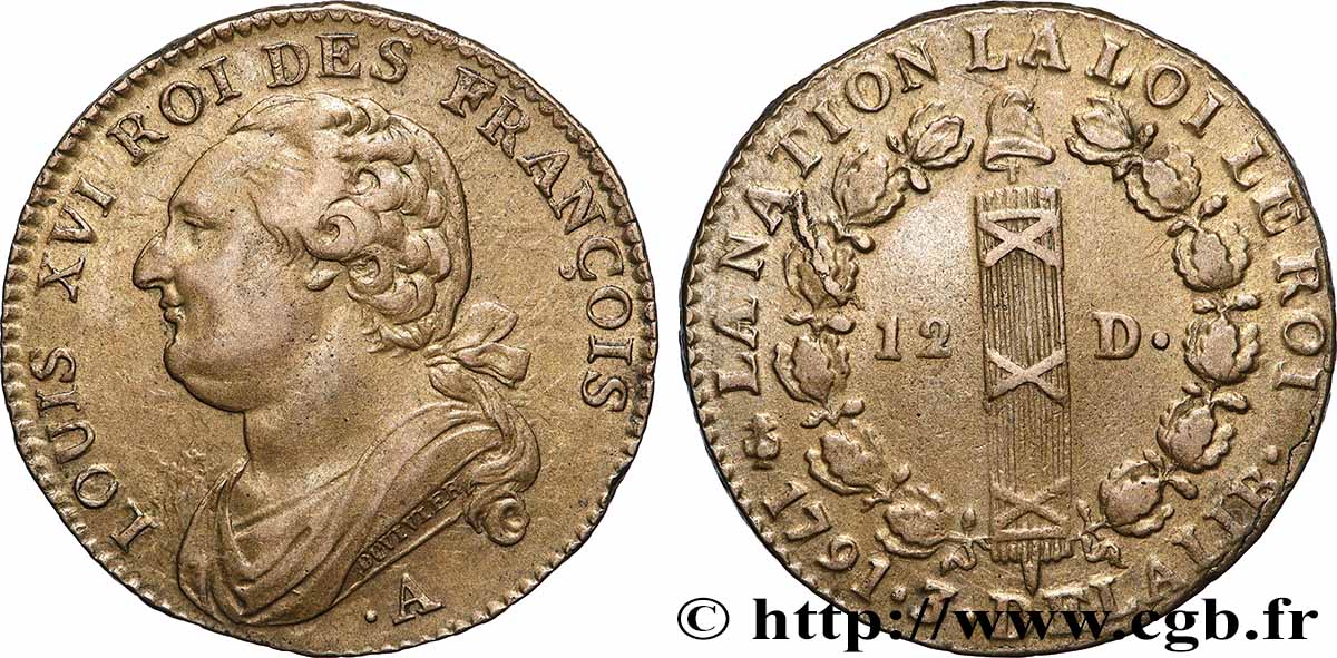 LOUIS XVI 12 deniers dit &nbsp;au faisceau&nbsp;, type FRANÇOIS 1791 Paris fVZ/VZ