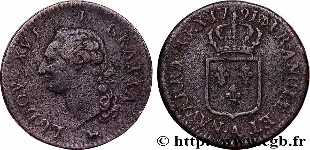 LOUIS XVI Sol dit &nbsp;à l&nbsp;écu&nbsp; 1791 Paris VF