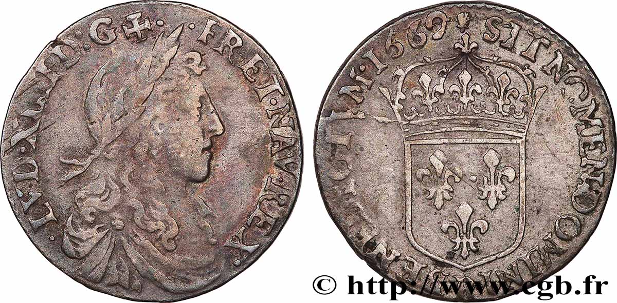 LOUIS XIV &nbsp;THE SUN KING&nbsp; Douzième d&nbsp;écu, portrait apollinien 1662 Saint-André de Villeneuve-lès-Avignon fSS/SS