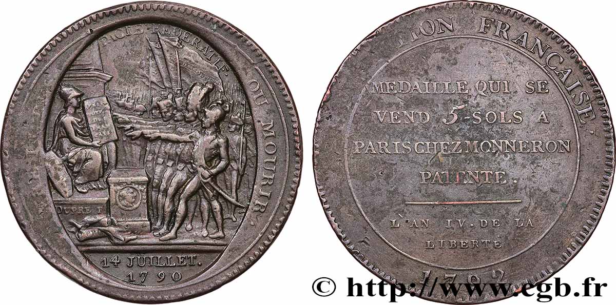 REVOLUTION COINAGE Monneron de 5 sols au serment (An IV), 3e type 1792 Birmingham, Soho XF
