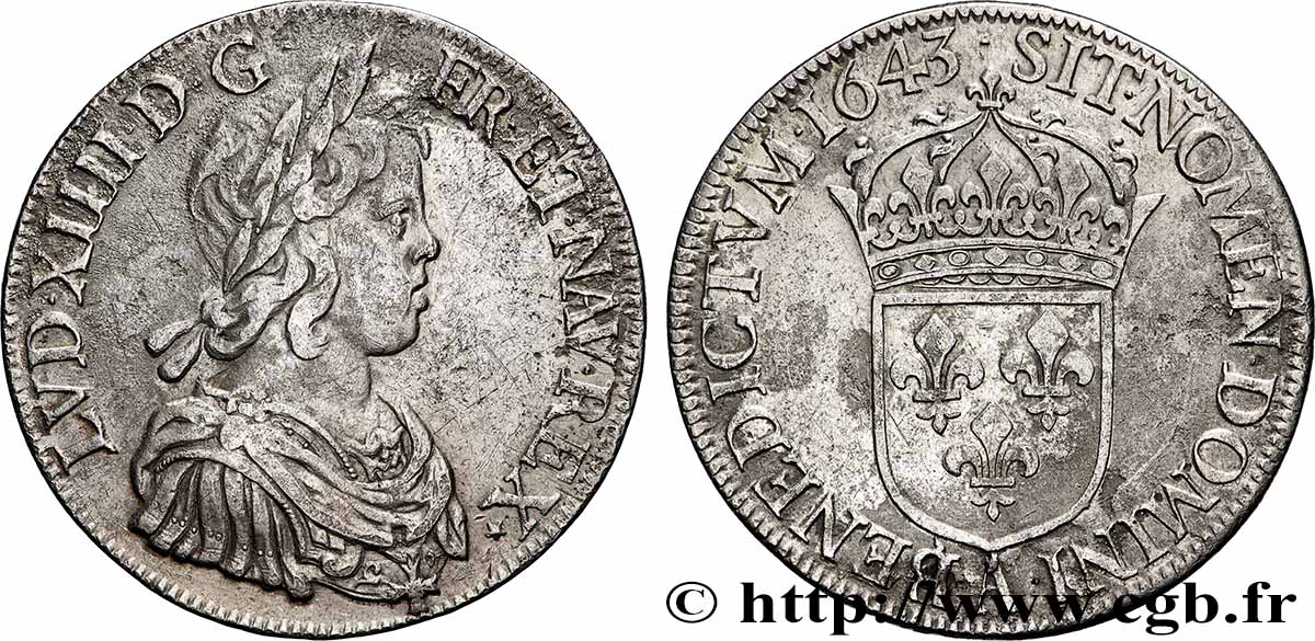 LOUIS XIV &nbsp;THE SUN KING&nbsp; Écu, portrait à la mèche courte 1643 Paris, Monnaie du Louvre SS
