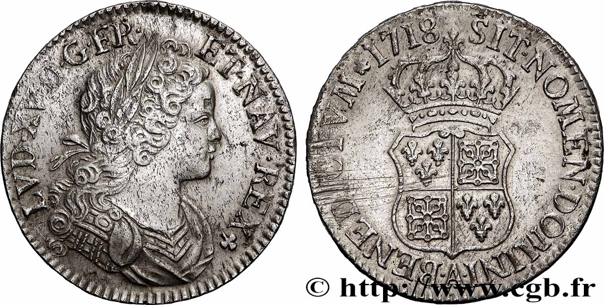 LOUIS XV &nbsp;THE WELL-BELOVED&nbsp; Écu dit &nbsp;de France-Navarre&nbsp; 1718 Paris AU