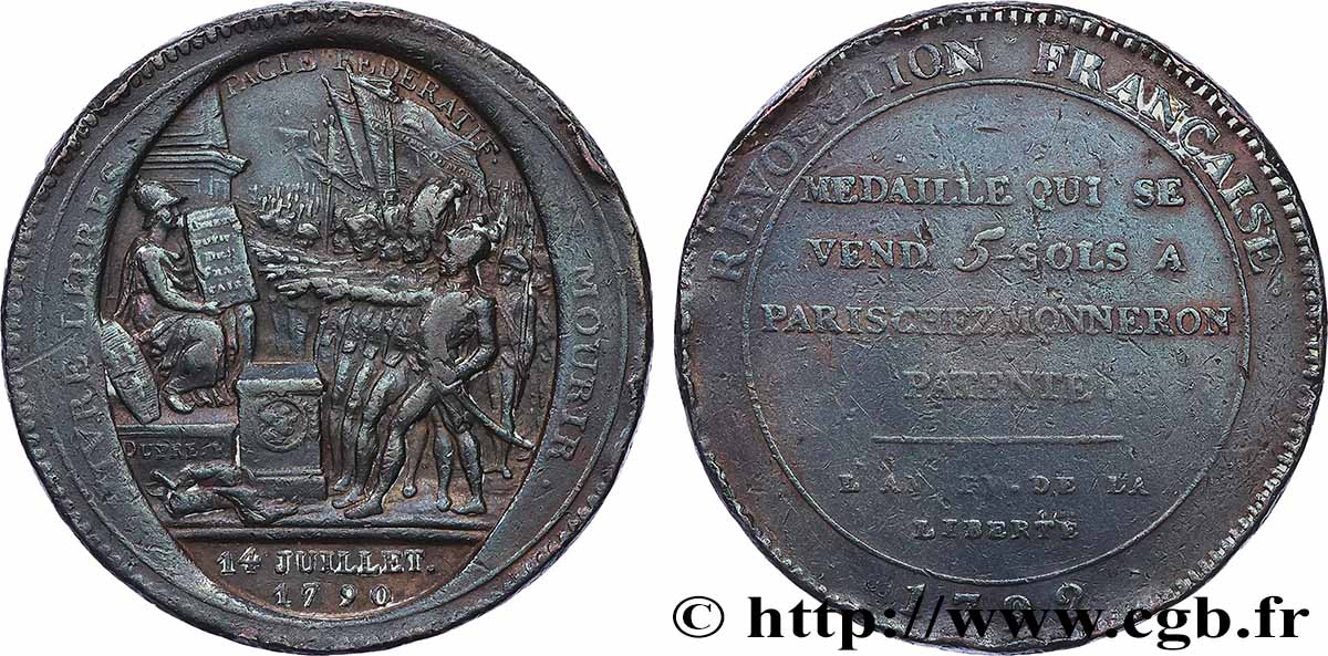 REVOLUTION COINAGE Monneron de 5 sols au serment (An IV), 3e type 1792 Birmingham, Soho q.BB