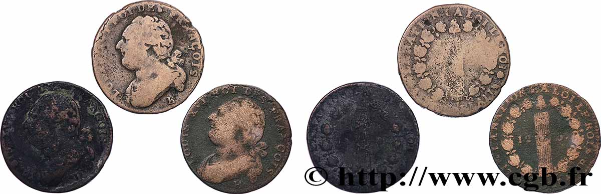 LOUIS XVI 12 deniers dit &nbsp;au faisceau&nbsp;, type FRANCOIS, lot de 3 ex. n.d. Ateliers divers lotto