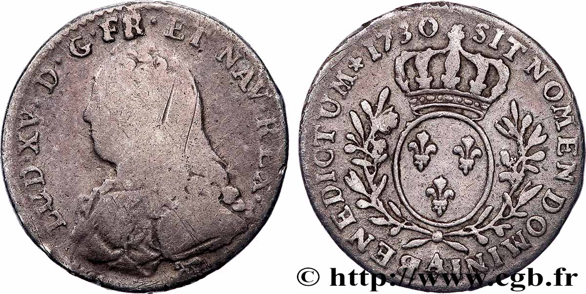 LOUIS XV &nbsp;THE WELL-BELOVED&nbsp; Dixième d’écu aux branches d’olivier, buste habillé 1730 Paris SGE/fSS