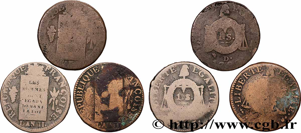 THE CONVENTION 1 sol dit &nbsp;à la table de loi&nbsp;, lot de 3 ex. 1793 Ateliers divers lot