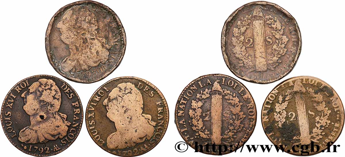 NATIONALKONVENT 2 sols dit &nbsp;à la table de loi&nbsp;, lot de 3 ex. n.d. Ateliers divers lot