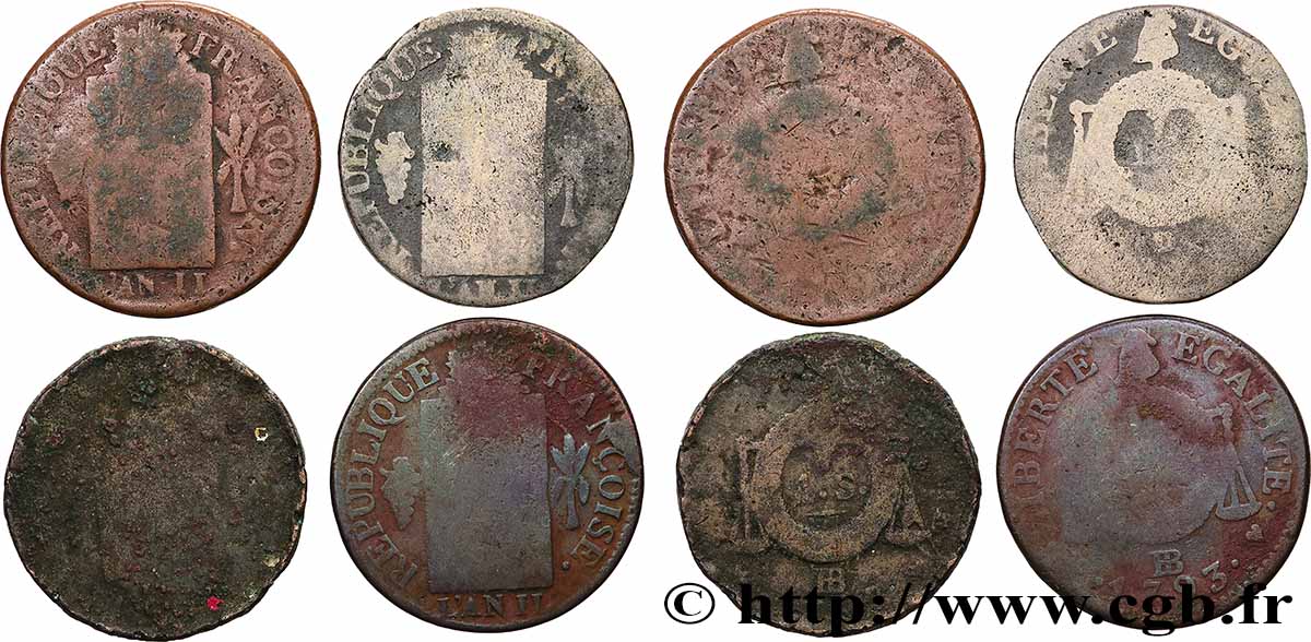 NATIONALKONVENT 1 sol dit &nbsp;à la table de loi&nbsp;, lot de 4 ex. 1793 Ateliers divers lot