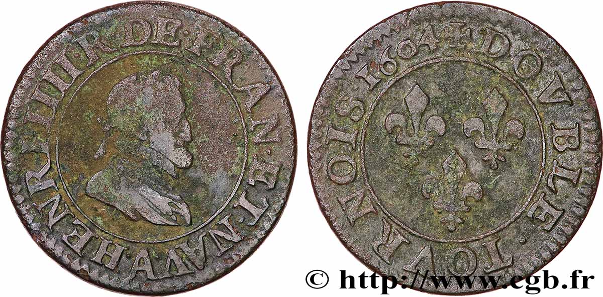 HENRY IV Double tournois, 2e type de Paris (légende française) 1604 Paris, Moulin des Étuves MB