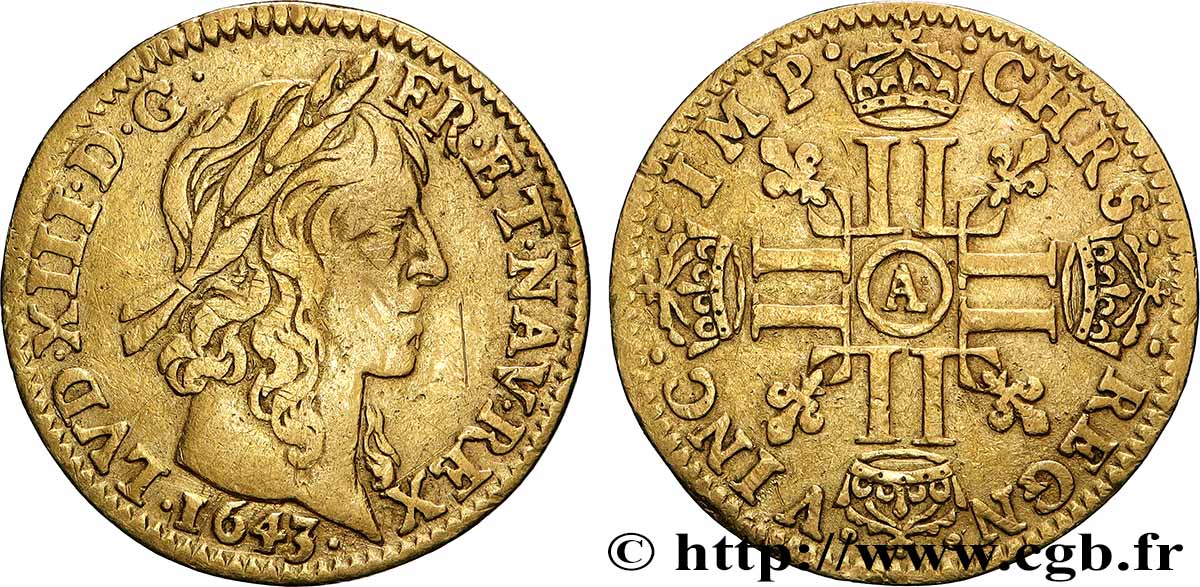 LOUIS XIII  Demi-louis d&nbsp;or aux huit L (effigie de Jean Warin) 1643 Paris VF